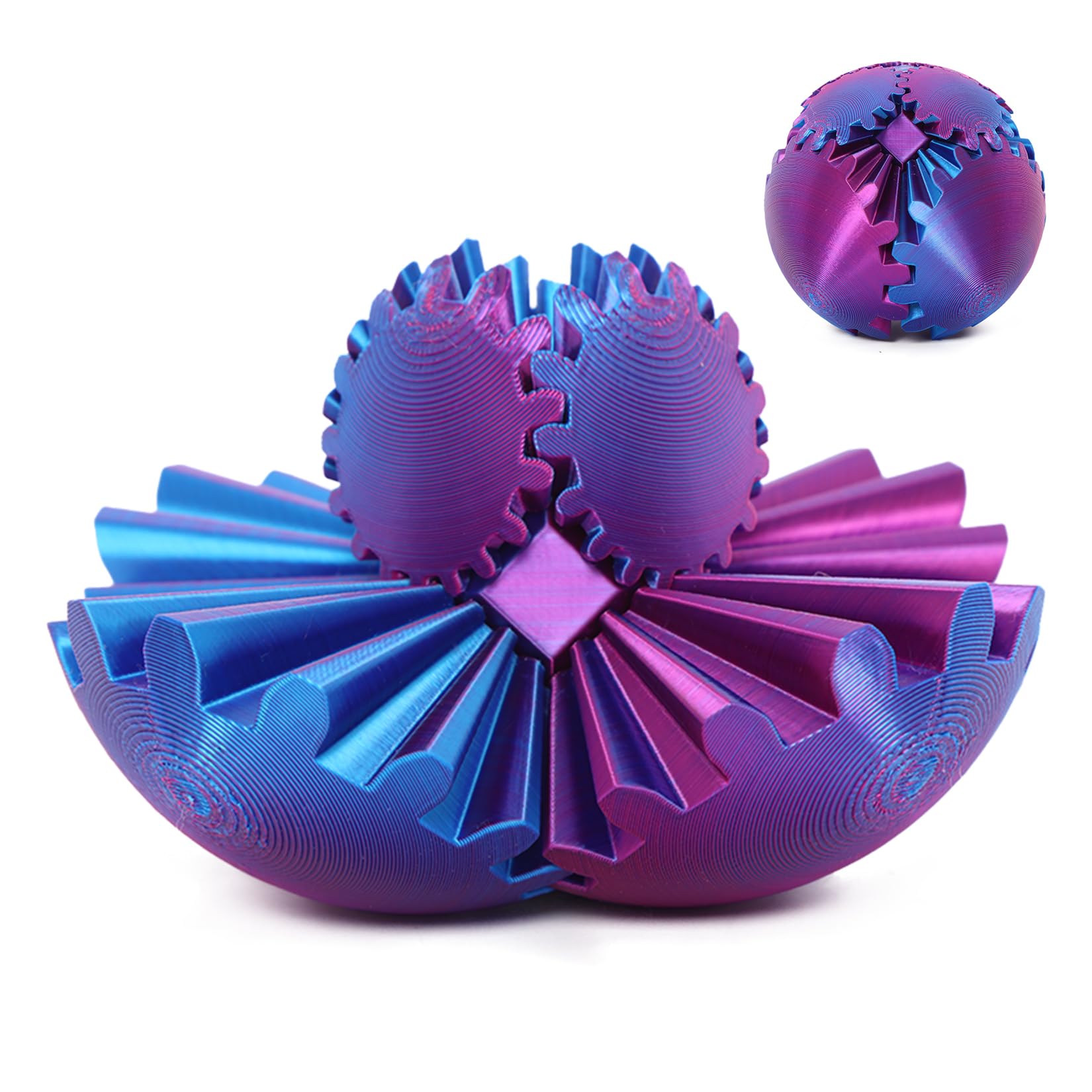 Gear Ball 3D Printed Gear Ball Spin Ball Fidget Toy Stress Ball Gear Sphere Desk Toy for Sensory Needs and Autism Anxiety Relief 3D Printed Toys (Laser Purple)